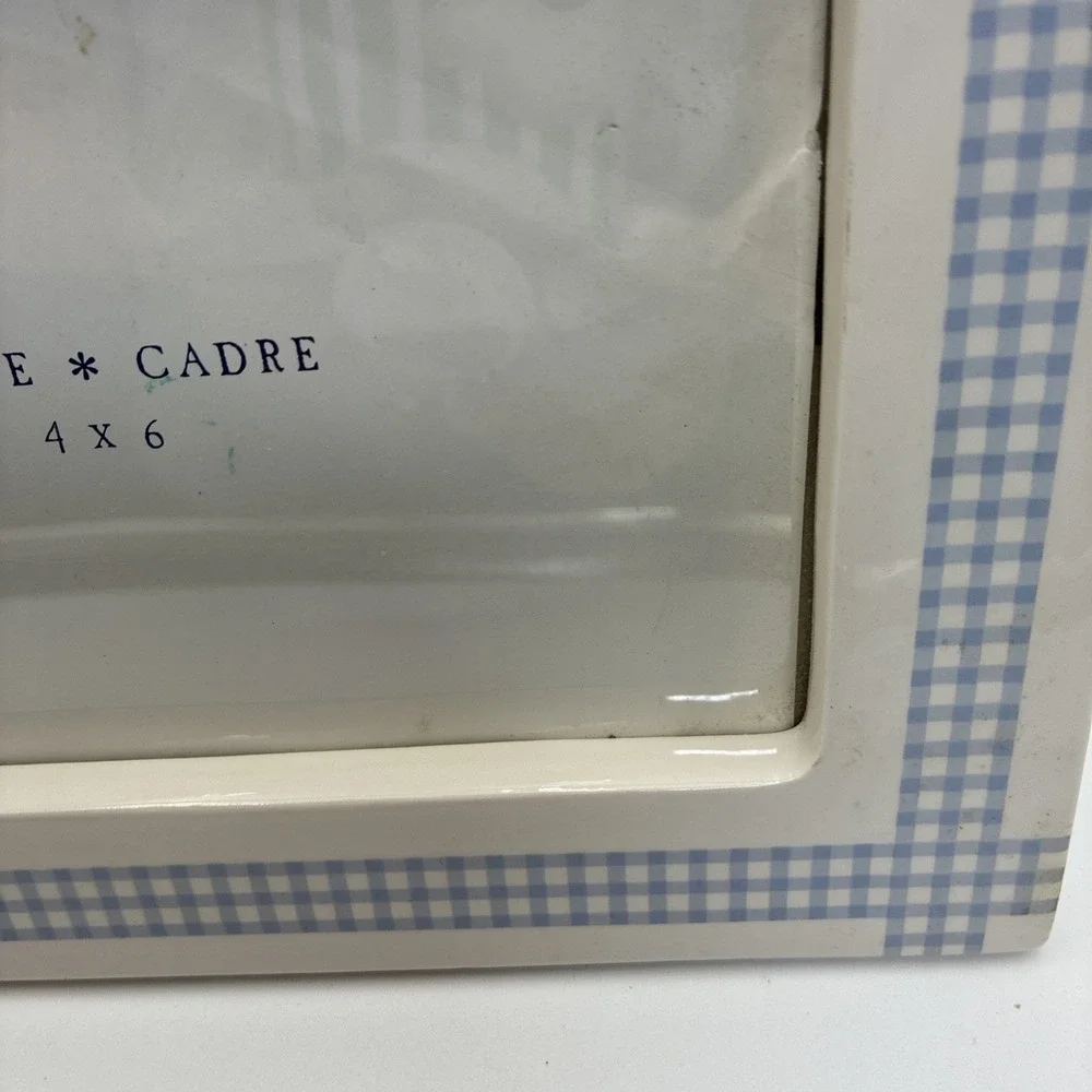 Hallmark Ceramic Picture Frame 4x6 Blue Gingham Sunflower Country cottage core